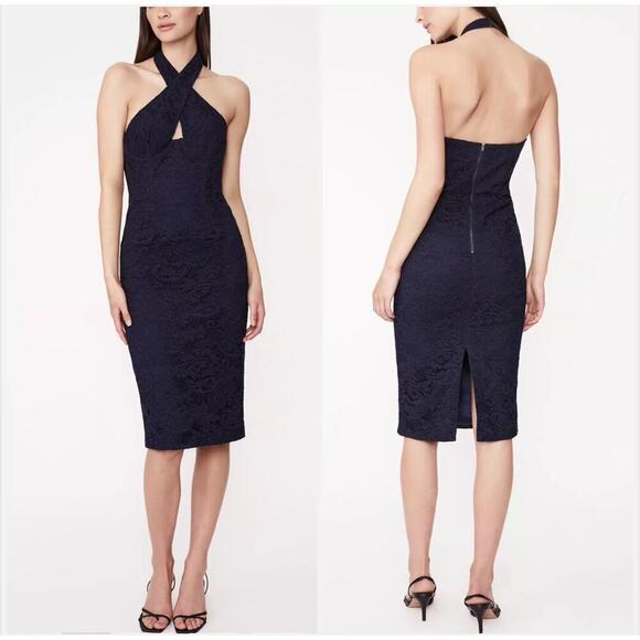 Bardot Bardot Riviera Dress Crossover Halter Neck Cutout Lace Corset Navy XL - Picture 1 of 8